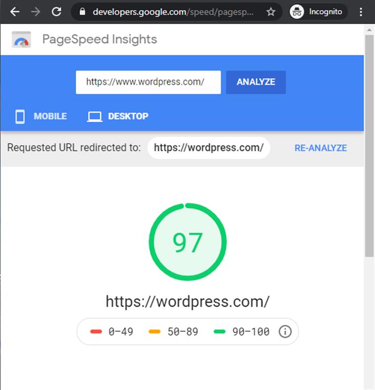 Boomlog VS Wordpress; PageSpeed Insights