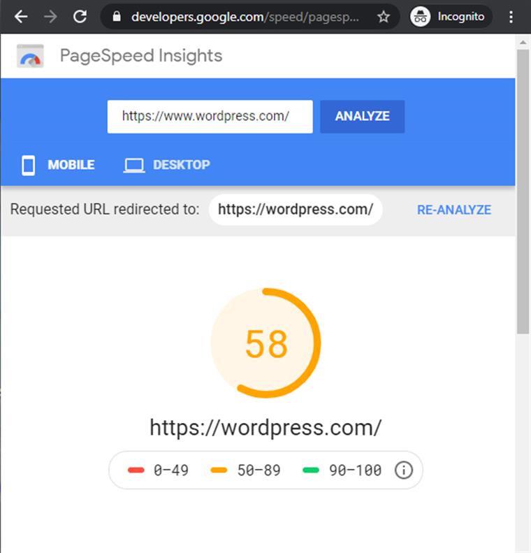 Boomlog VS Wordpress; PageSpeed Insights